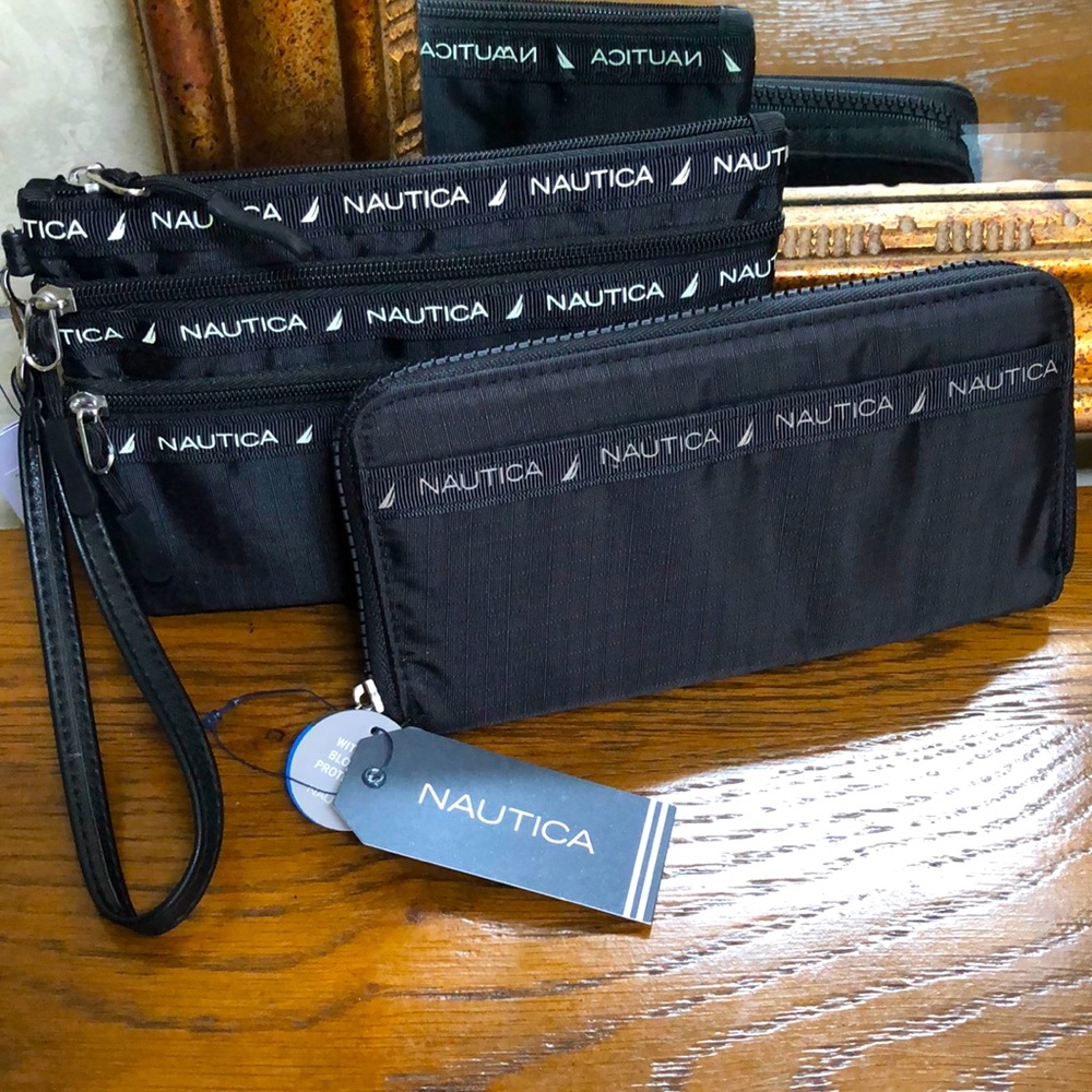 New 2 piece Nautica Wallet & triple zip wristlet.  Black.